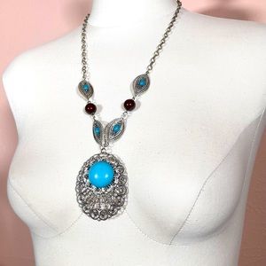 Vintage Turquoise Colored Southwestern Cowgirl Boho Summer Festival Necklace